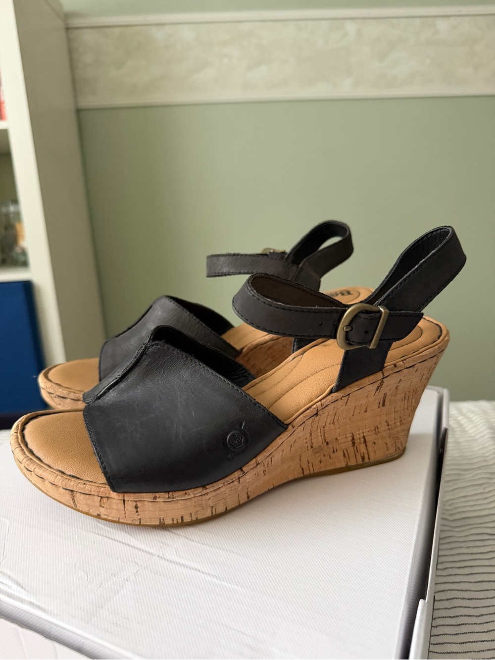 Born Black Wedge Sandals with Ankle Strap - Women's - Picture 3 of 6